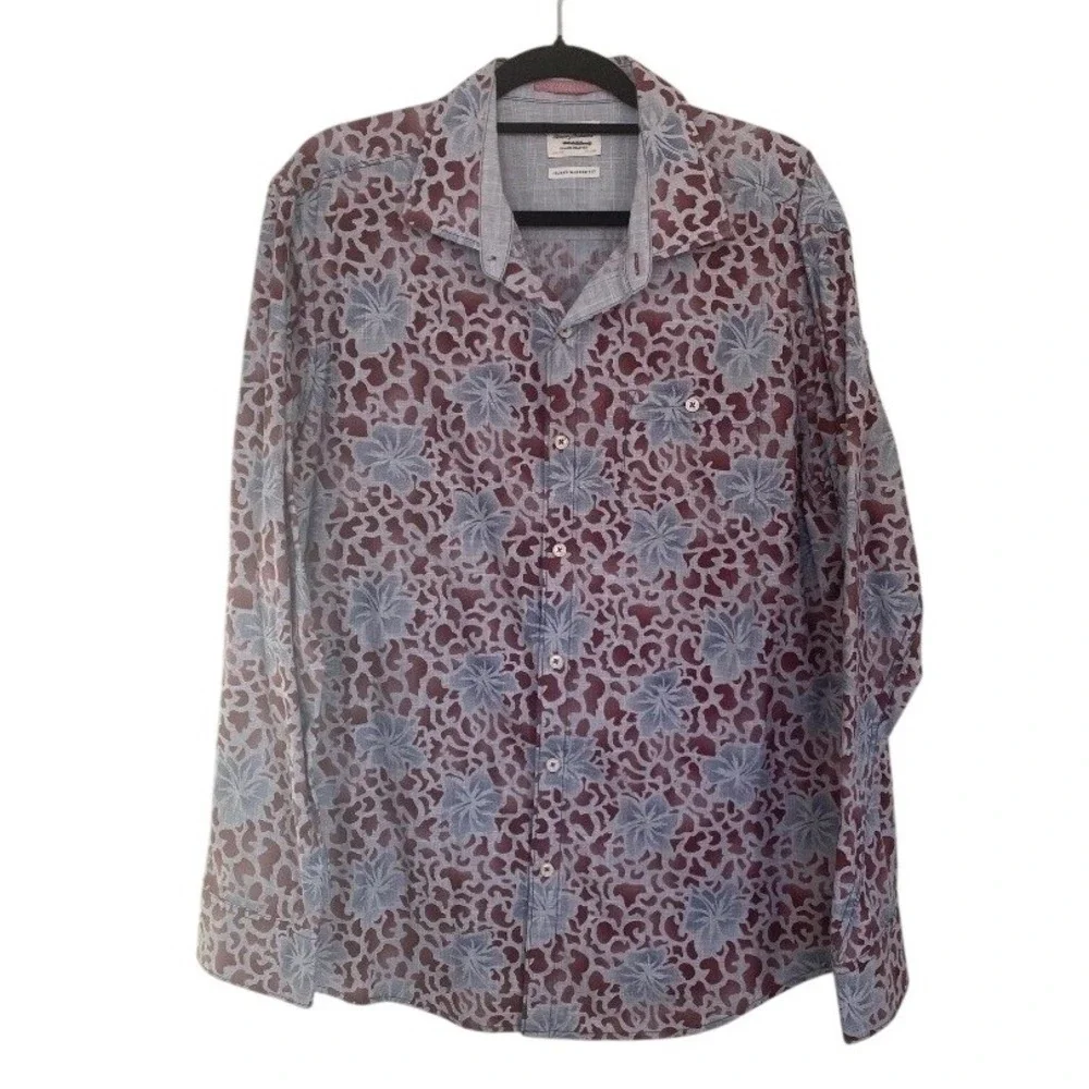 Tommy Bahama Shirt Blue Island Modern Fit Men's XL Long Sleeve